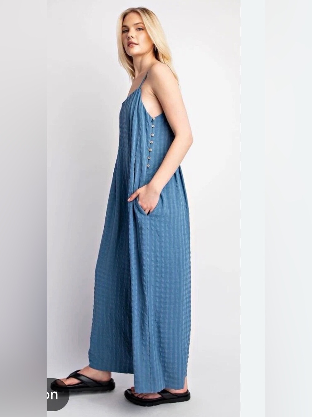 GIGIO BLUE SPAGHETTI STRAP WIDE LEG JUMPER - Size Small - Picture 3 of 14